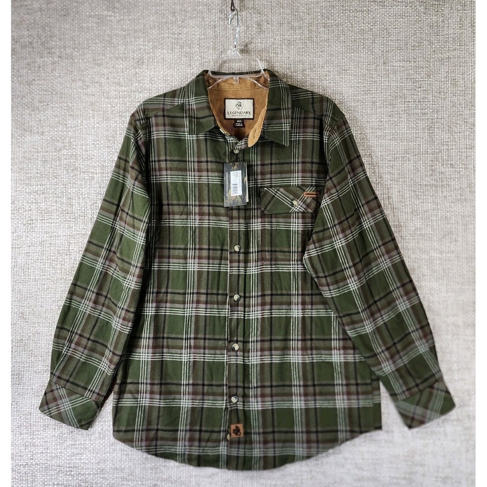 Legendary Whitetails Buck Camp Flannel Button Up Shirt Mens M Green Plaid